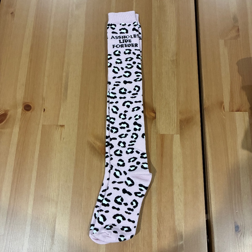 Assholes Live Forever Pink Leopard High Knee Socks